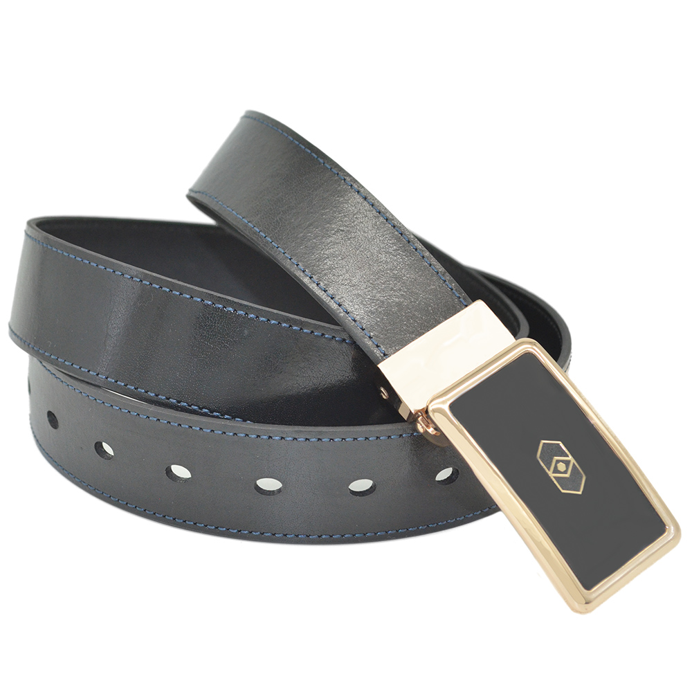 Decorative Leather Belt Black Stitching Cow Leather Formal Dress Belt for Men India